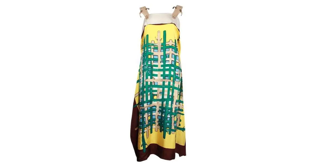 VESTIDO DE SEDA CON ESTAMPADO COLORIDO TSUMORI CHISATO  TIRANTES DE COCODRILO MULTICOLOR 
