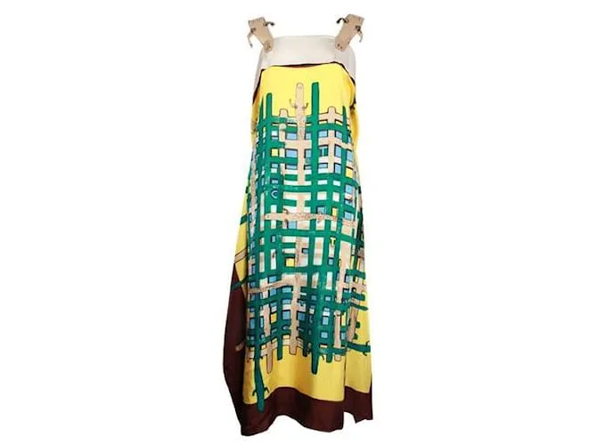 VESTIDO DE SEDA CON ESTAMPADO COLORIDO TSUMORI CHISATO  TIRANTES DE COCODRILO MULTICOLOR 