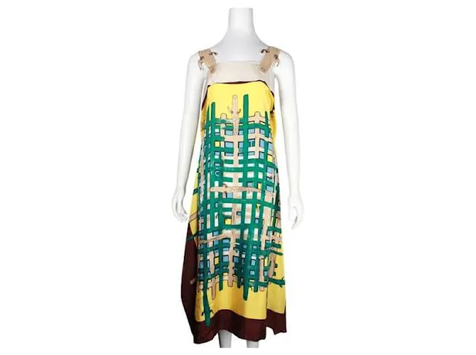 VESTIDO DE SEDA CON ESTAMPADO COLORIDO TSUMORI CHISATO  TIRANTES DE COCODRILO MULTICOLOR 
