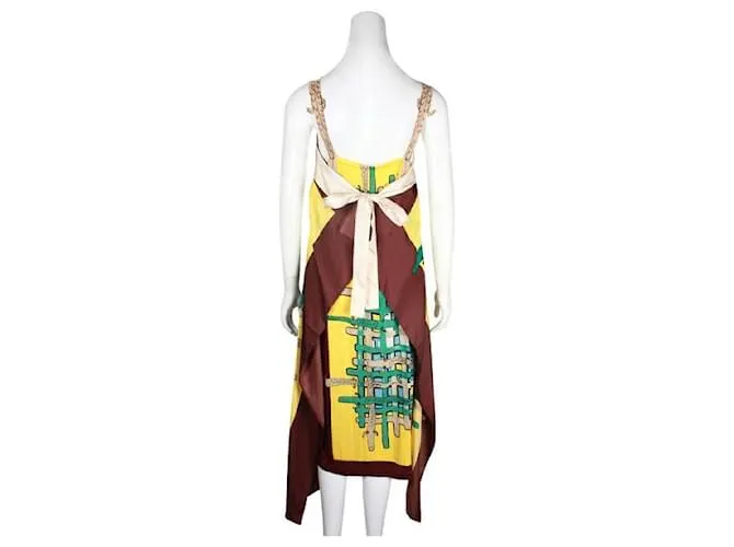 VESTIDO DE SEDA CON ESTAMPADO COLORIDO TSUMORI CHISATO  TIRANTES DE COCODRILO MULTICOLOR 