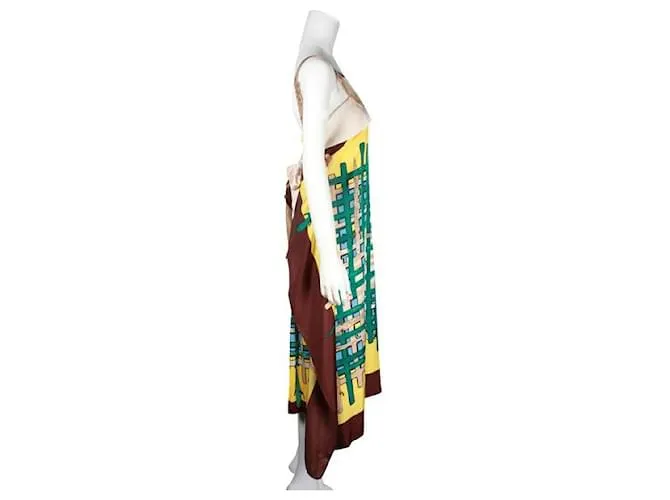 VESTIDO DE SEDA CON ESTAMPADO COLORIDO TSUMORI CHISATO  TIRANTES DE COCODRILO MULTICOLOR 