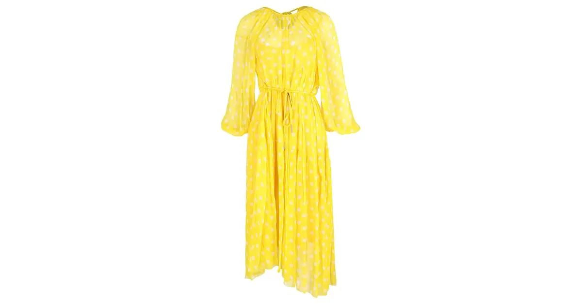 Vestido midi asimétrico de lunares Zimmermann Brightside en seda georgette amarilla Amarillo 
