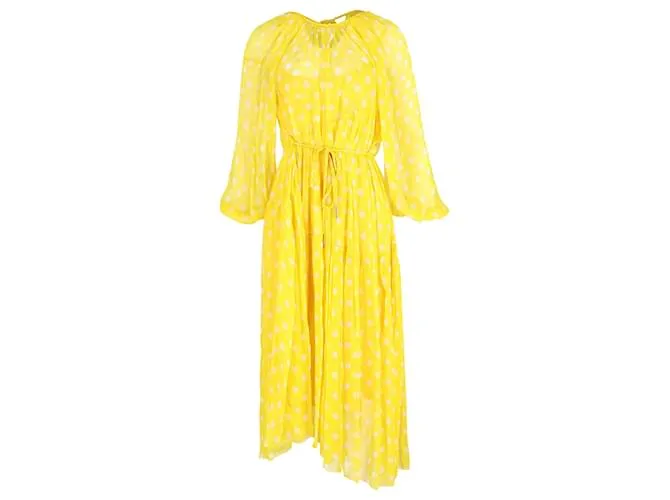 Vestido midi asimétrico de lunares Zimmermann Brightside en seda georgette amarilla Amarillo 