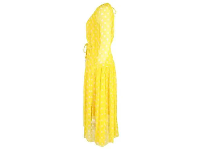 Vestido midi asimétrico de lunares Zimmermann Brightside en seda georgette amarilla Amarillo 