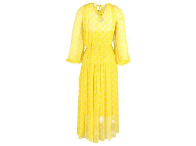 Vestido midi asimétrico de lunares Zimmermann Brightside en seda georgette amarilla Amarillo 