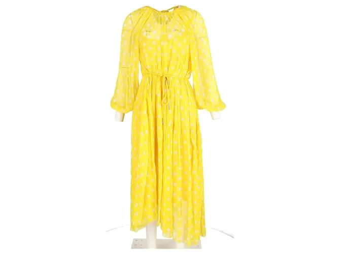 Vestido midi asimétrico de lunares Zimmermann Brightside en seda georgette amarilla Amarillo 