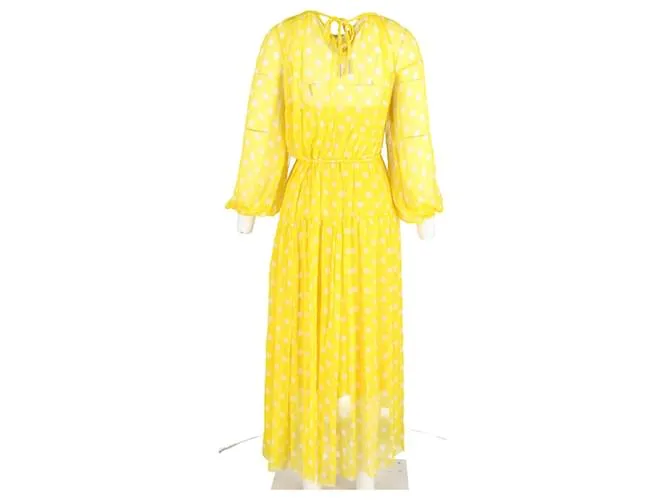 Vestido midi asimétrico de lunares Zimmermann Brightside en seda georgette amarilla Amarillo 