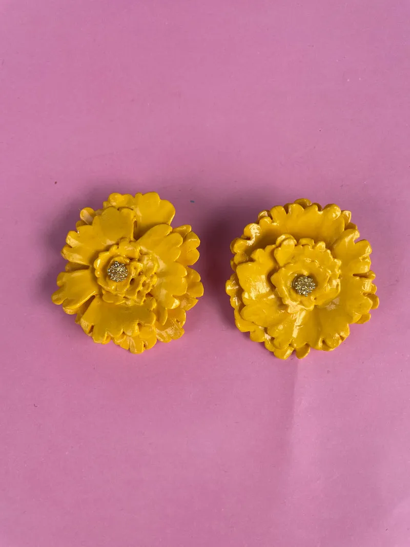 VIRGINIA DEMARIA Aros Flor Amarilla XL Diamante